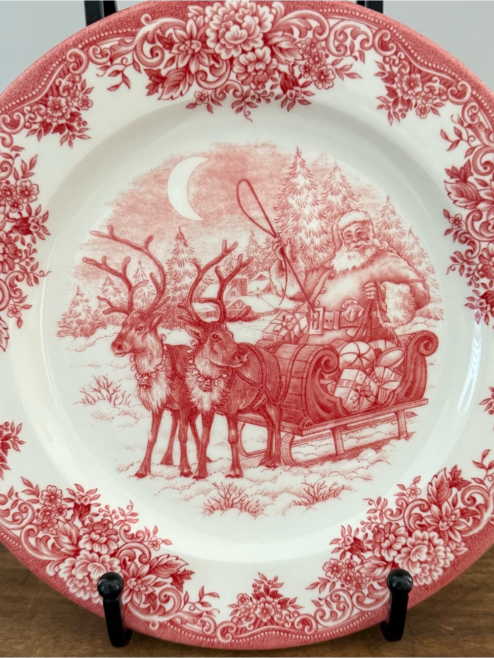 Set of Four Royal Stafford Red and White Santa & Reindeer Decorative Salad Plate